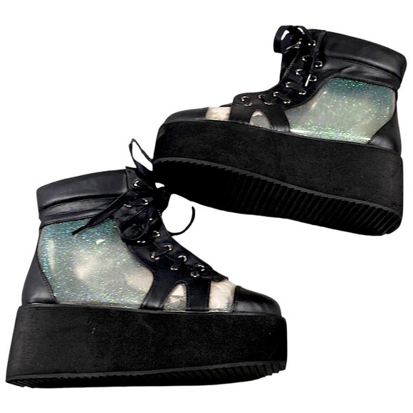 Demonia Shoes - Demonia Boots Womens 7 Platform Holographic Whimsigoth Witch Punk Rave GRIP-102